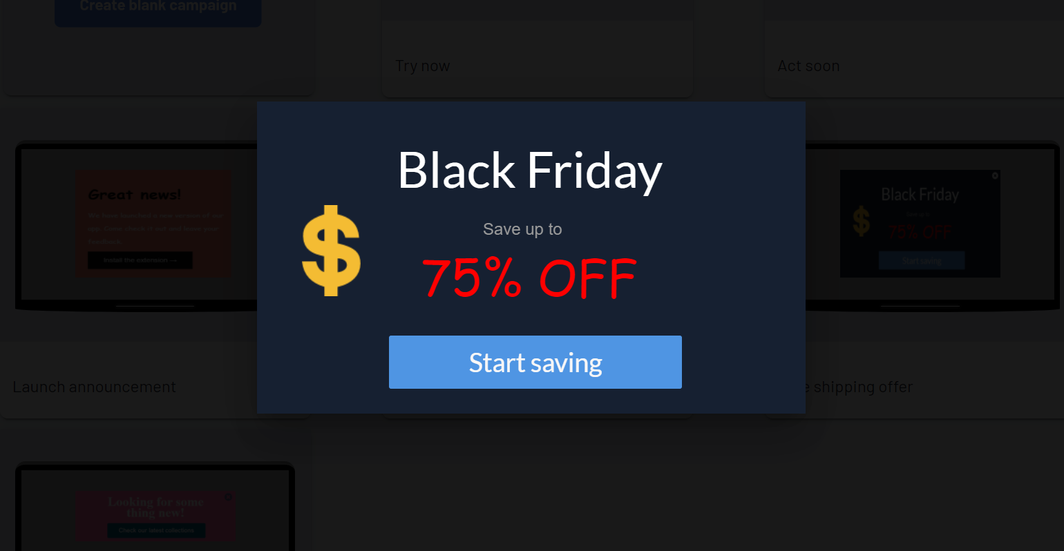 Black friday discount sale popup