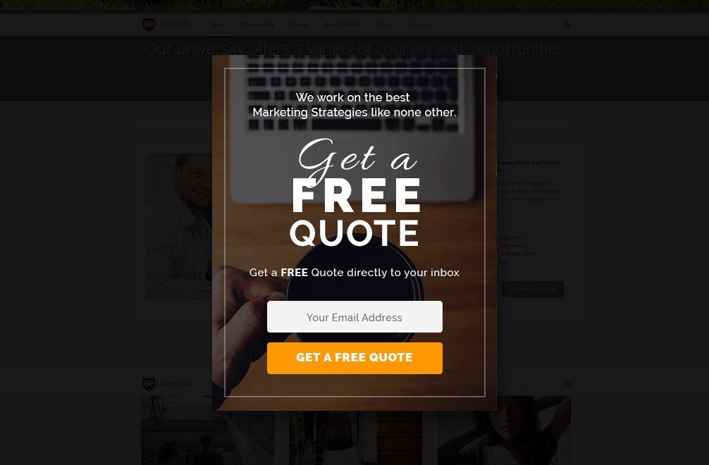 Online lead generation pop-up example